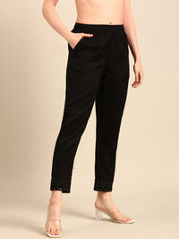 Straight Pant Embroidered-Black - De Moza