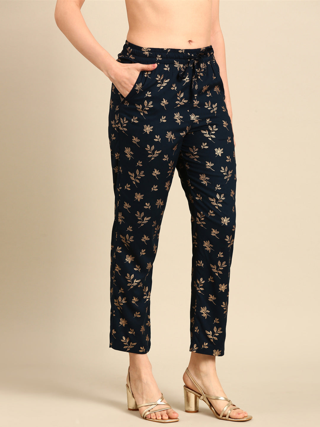 Straight Pant Printed-Teal - De Moza