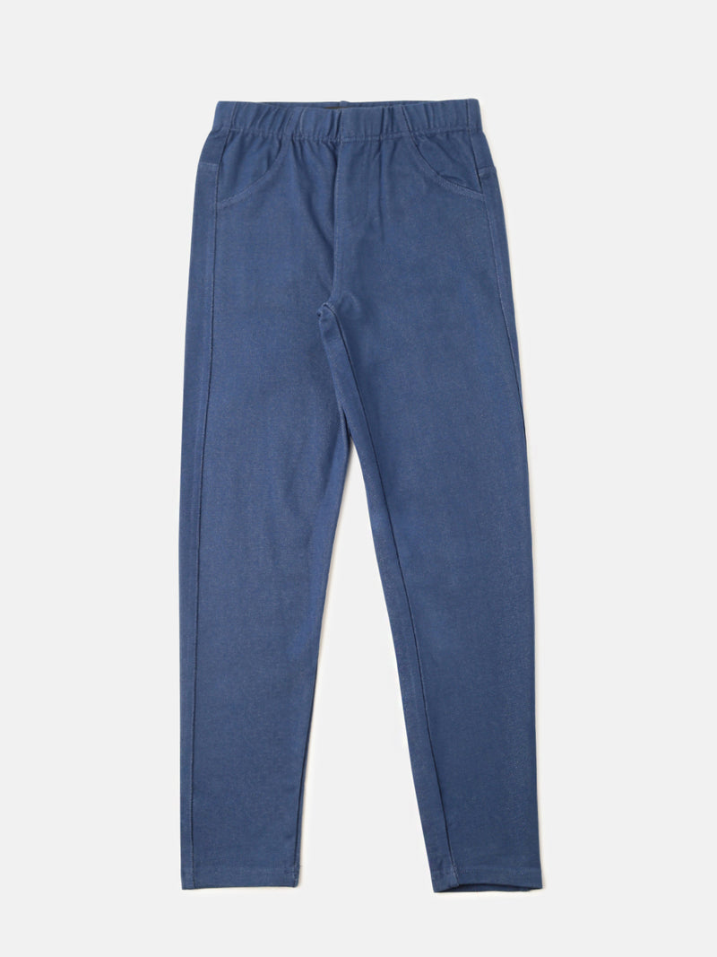 De Moza Girls Solid Jegging Indigo Blue