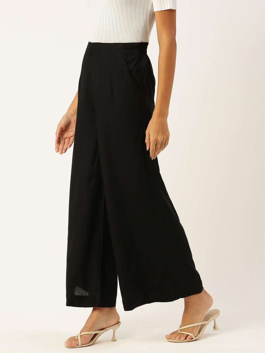 De Moza Ladies Palazzo  Solid Rayon Black - De Moza