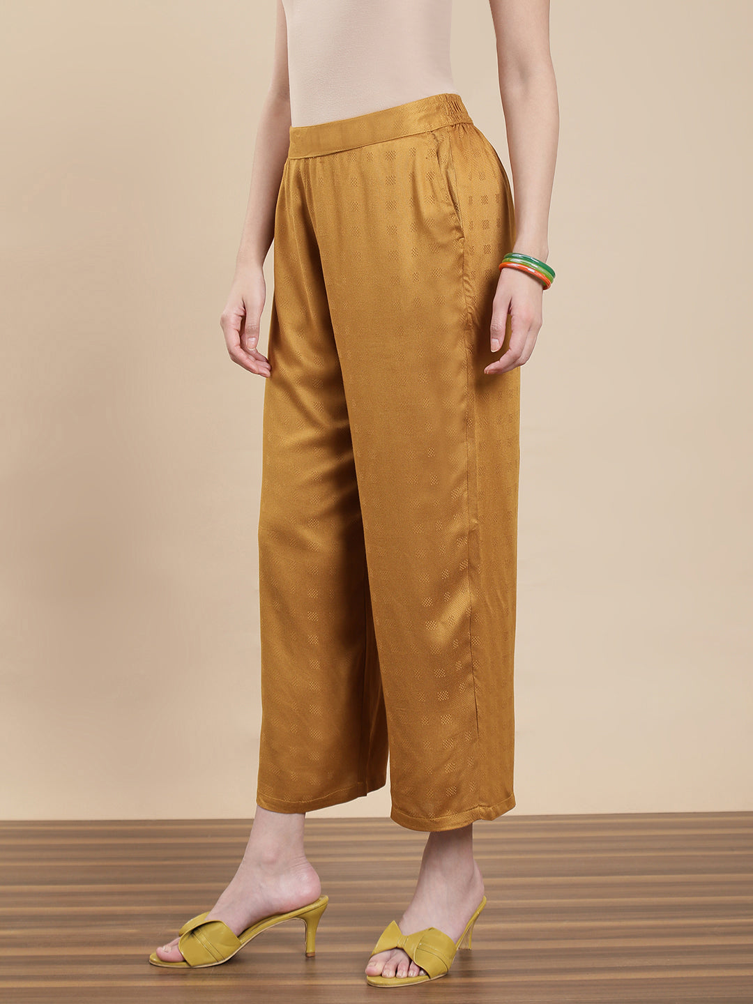 De Moza Women Co-ords with Pack of Top & Palazzo Dark Mustard