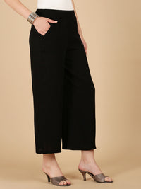 De Moza Women Woven Rayon loosed Fit Palazzo with Functional Pockets Black