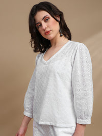 Co-ord Set (Top & Palazzo) - White - De Moza