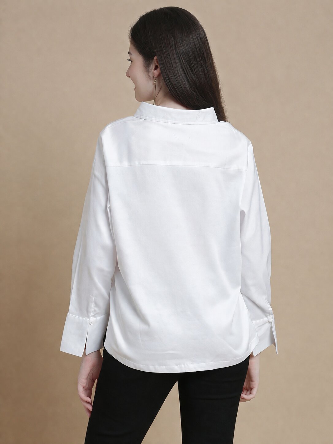 De Moza Women Woven Formal Viscose Satin Shirt White - De Moza