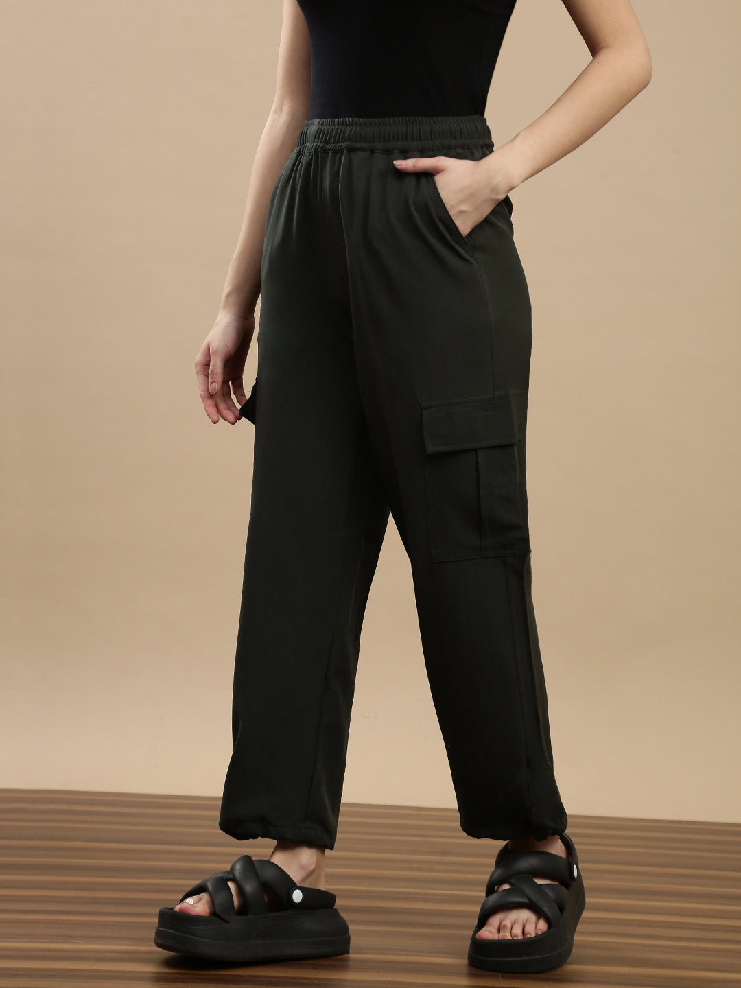 De Moza Women Casual Pants Olive Green