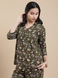 De Moza Women Co-ords with Pack of Top & Palazzo Deep Green