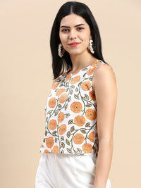 De Moza Women Printed Crop Top White - De Moza