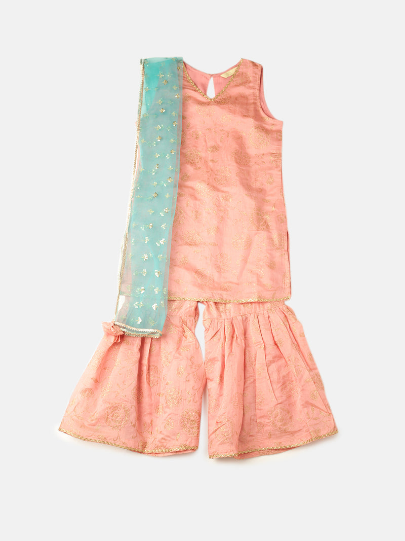 PIPIN Girls Sharara Set Aqua Pink