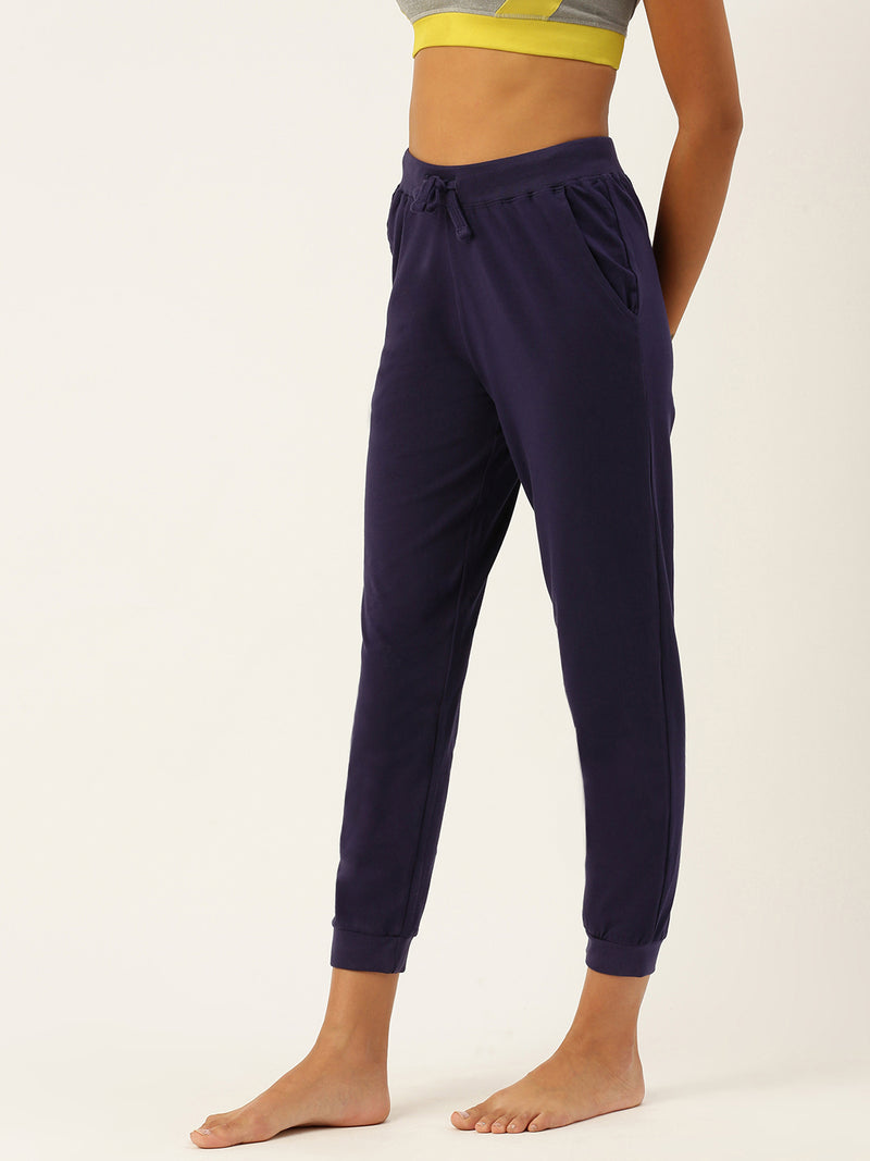 De Moza Womens Yoga Pant - Ankle  Solid Cotton Navy Blue - De Moza