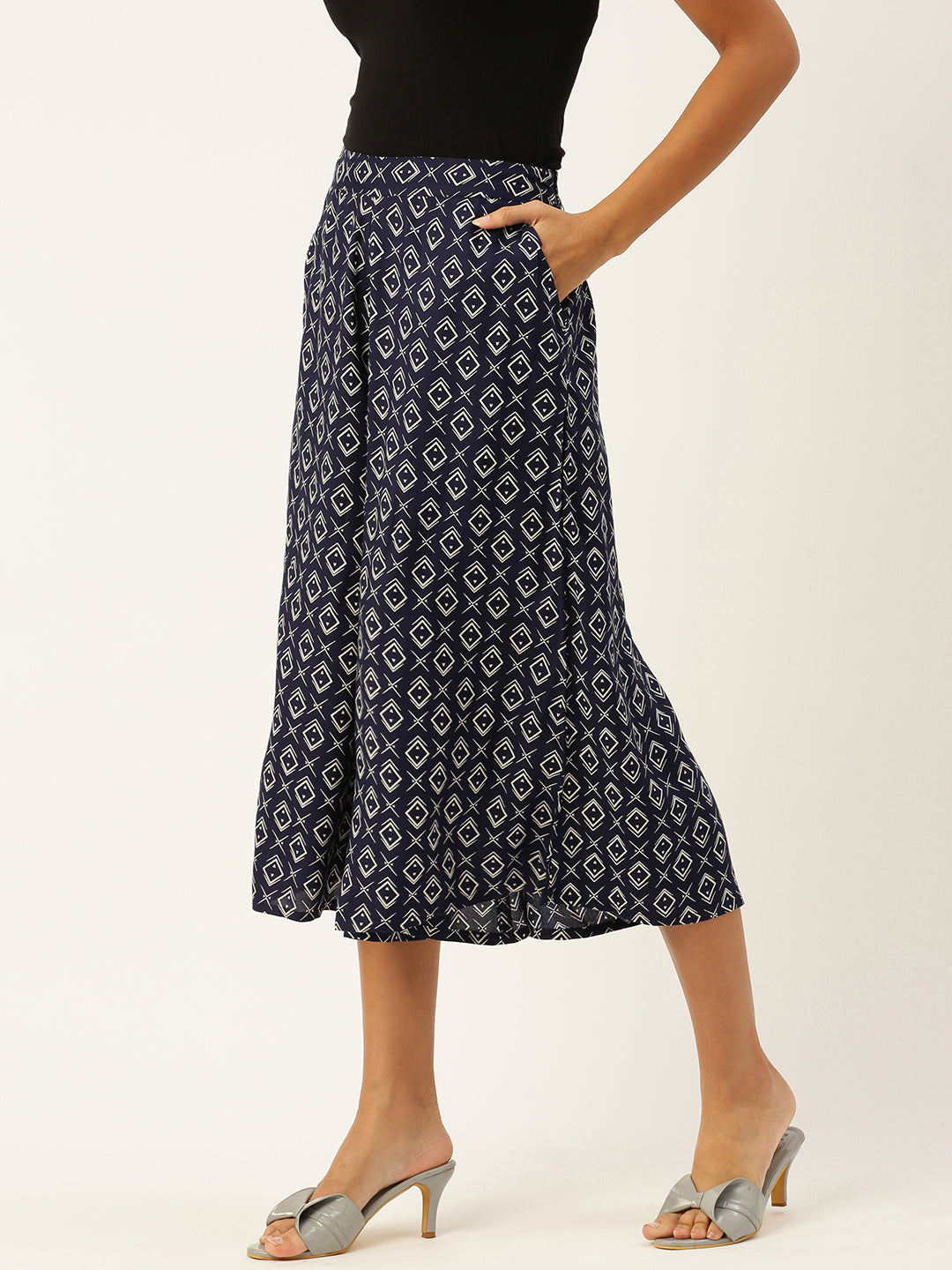 De Moza Ladies Printed Culottes Indigo