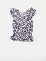 De Moza Girls Printed Top Dark Blue