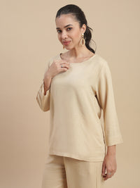 De Moza Women's Officewear Co-ords (Straight Pant & Tunic Top) Light Beige - De Moza