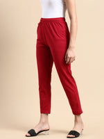 De Moza Women Needle Pant Knit Bottom Solid Cotton True Red - De Moza
