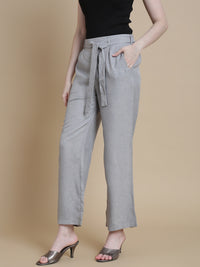 De Moza Women Woven Polyester Work wear Casual Pant with Functional Pockets Grey - De Moza