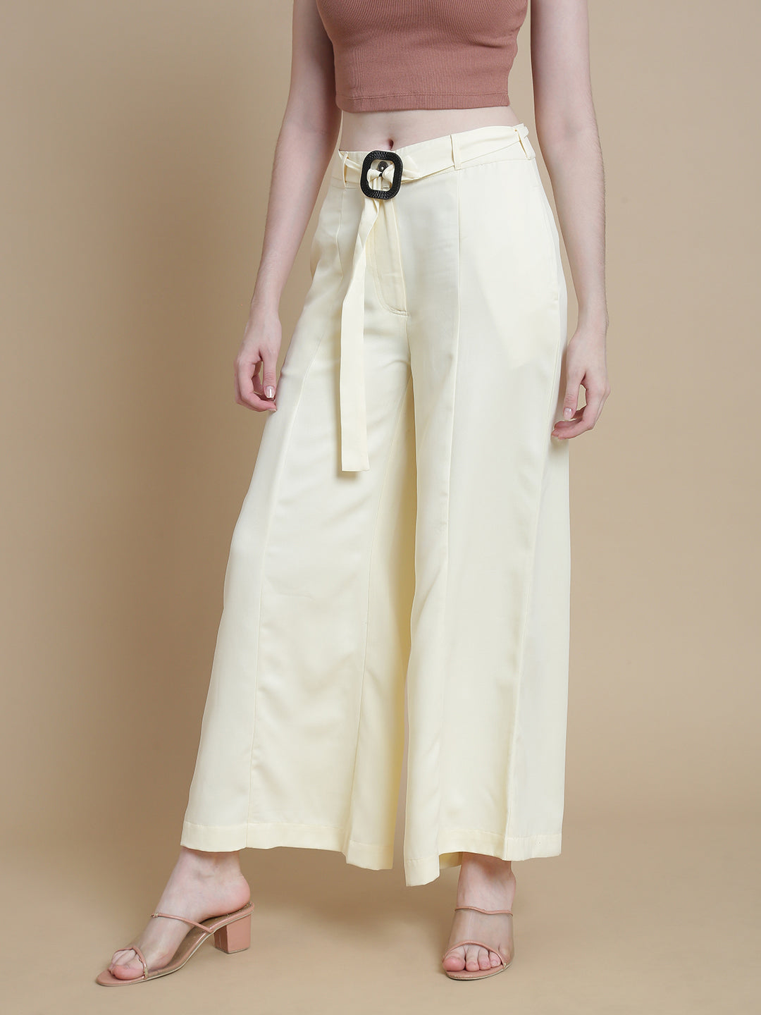 De Moza Women Woven Polyester Work wear Casual Pant with Functional Pockets Offwhite - De Moza