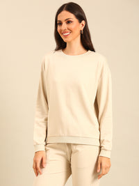 De Moza Women Winter Co-ord set ( Sweatshirt & Jogger)  - Chalk