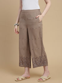 De Moza Women Woven Viscose Relaxed Fit Culottes with Functional Pockets Taupe - De Moza