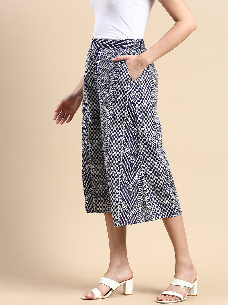 De Moza Women Printed Culottes Navy Blue