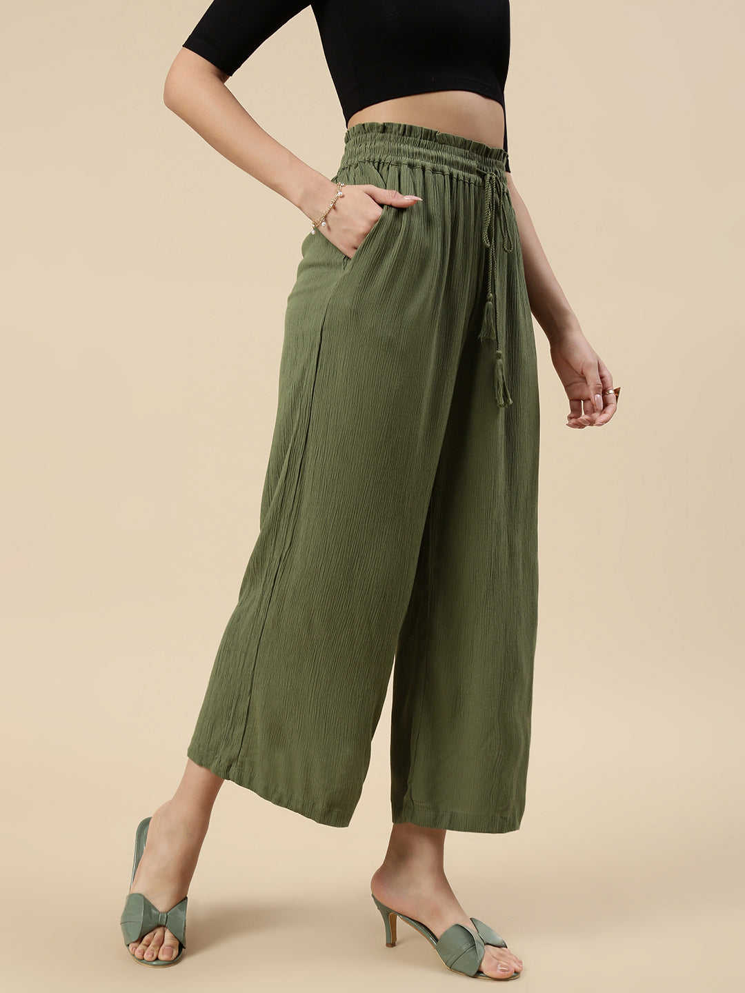 Flared Palazzo-Olive