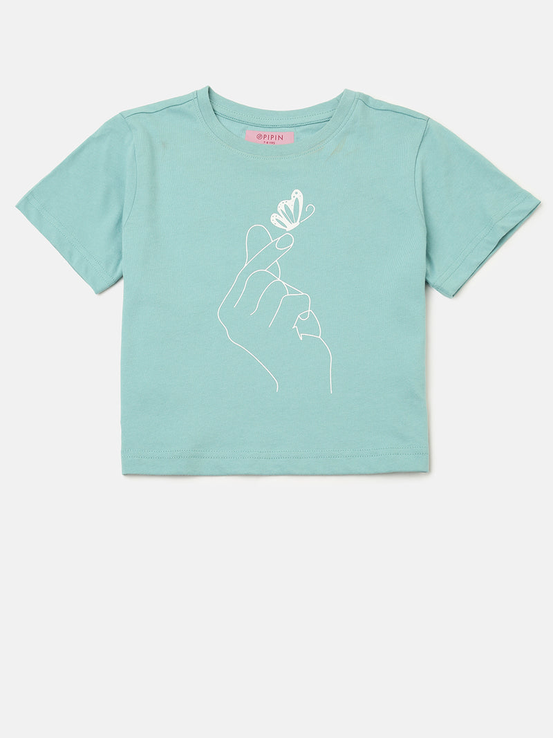 PIPIN Girls T-Shirt Solid Cotton Petrol - De Moza