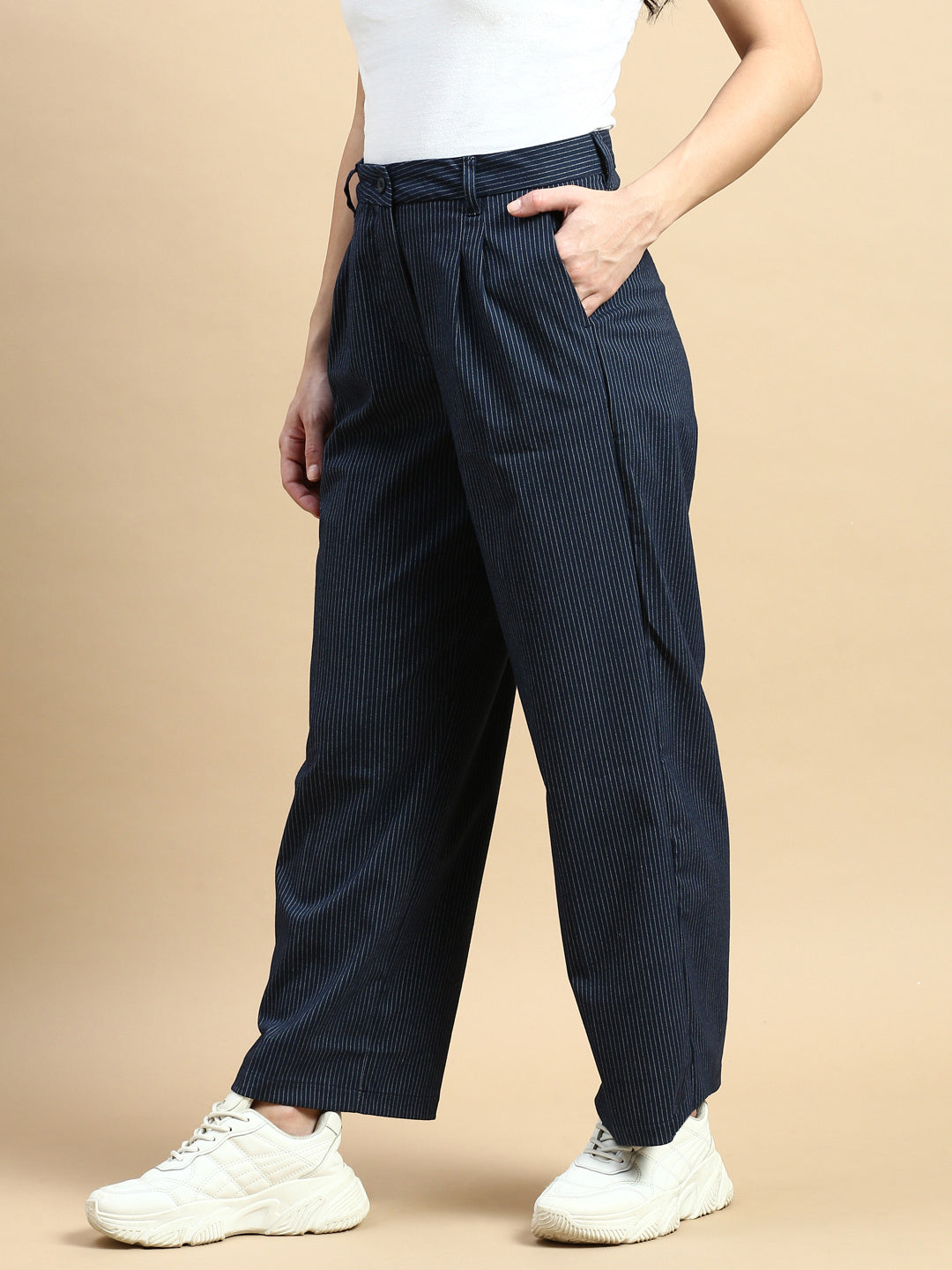 Formal Pants Stripped-Navy - De Moza