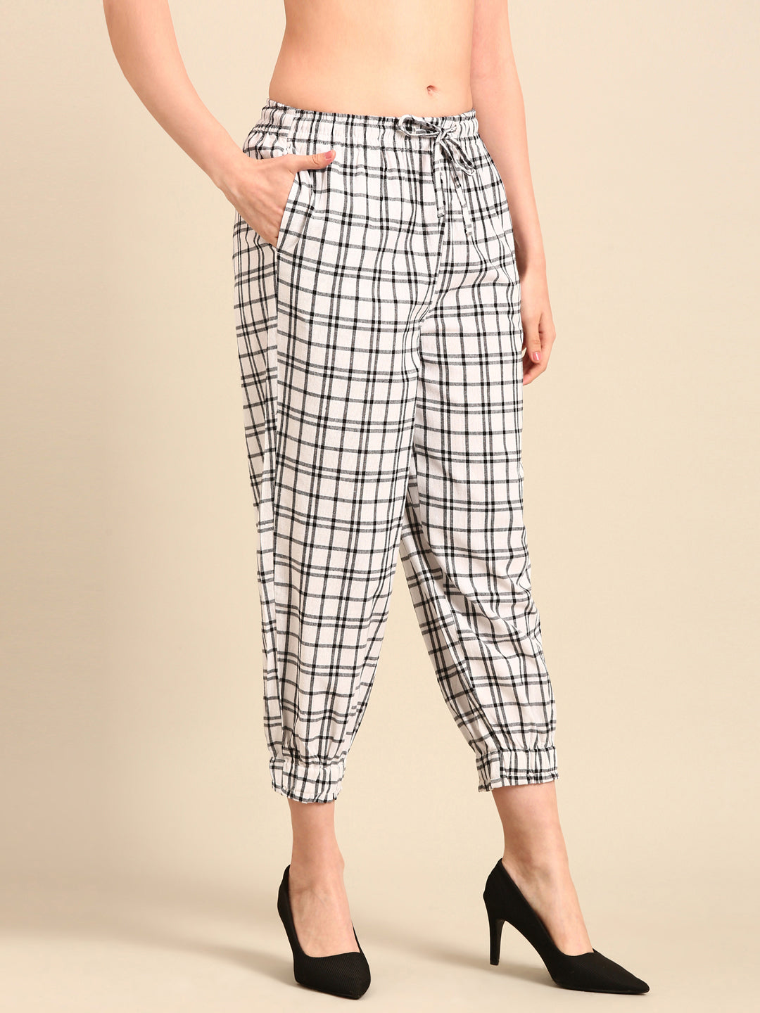 Harem Pant Checked-White - De Moza
