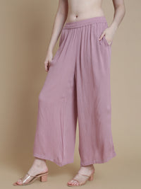 De Moza Women Woven Rayon Straight Palazzo with Functional Pockets Light Pink - De Moza