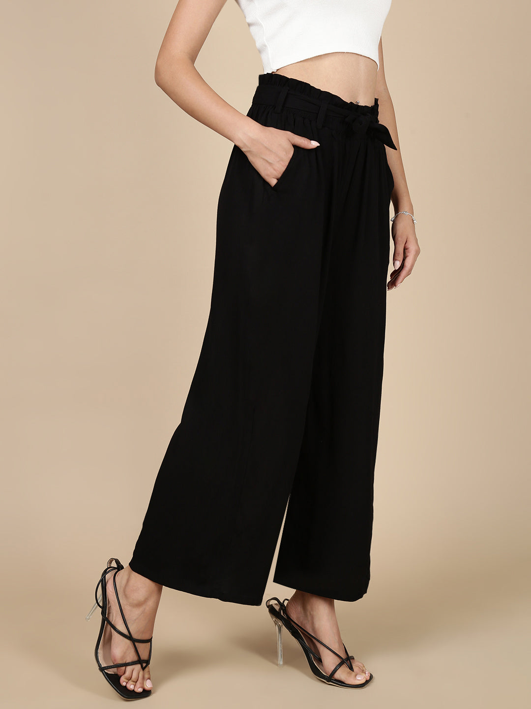 Paper Bag Tie-Up Palazzo-Black