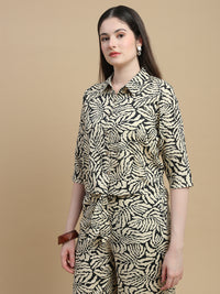 De Moza Women Woven Rayon Printed Regular Fit Shirt with 3/4th Sleeves Black - De Moza
