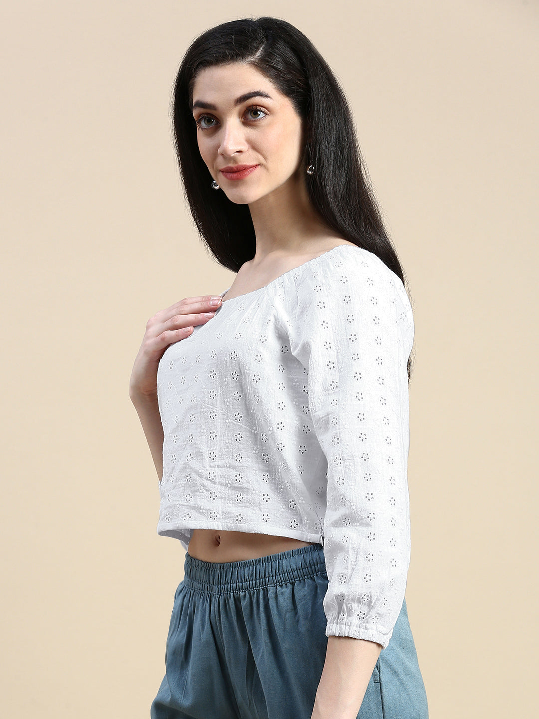 Crop Top Schiffli-White - De Moza