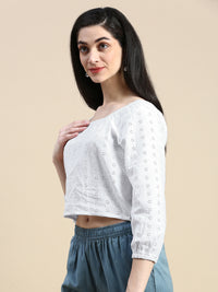 Crop Top Schiffli-White - De Moza