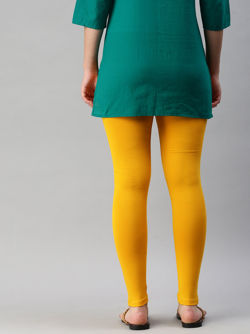 De Moza Ladies Ankle Length Leggings Solid Cotton Bright Yellow