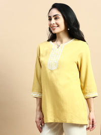 Embroidered Tunic Top-Mustard - De Moza