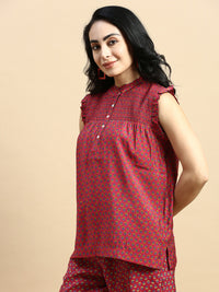 Tunic Top All Over Print-Wine - De Moza