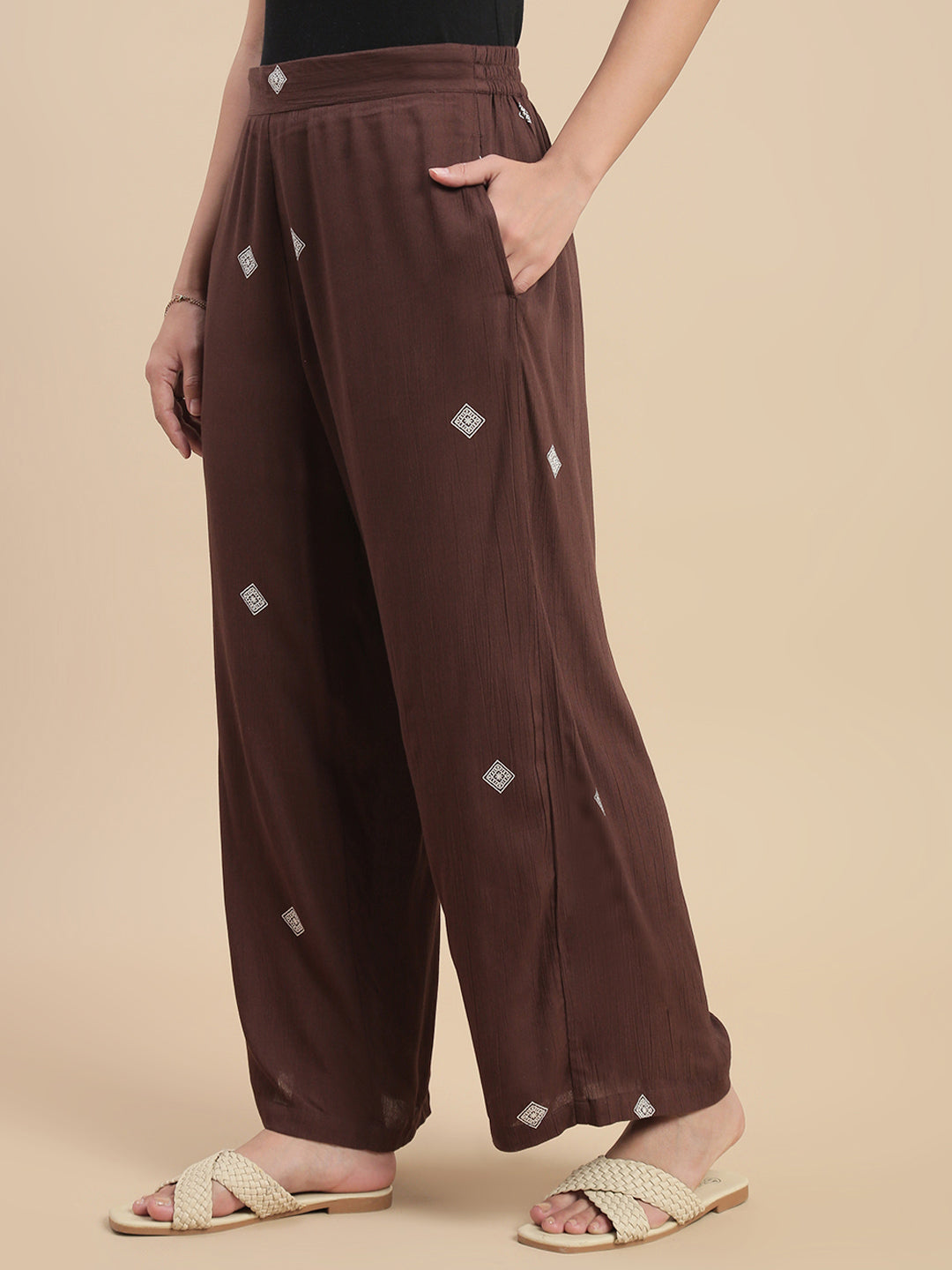 De Moza Women Casual Palazzo Dark Brown - De Moza