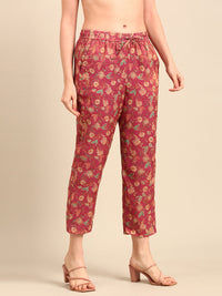Straight Pant All Over Print-Dark Pink - De Moza