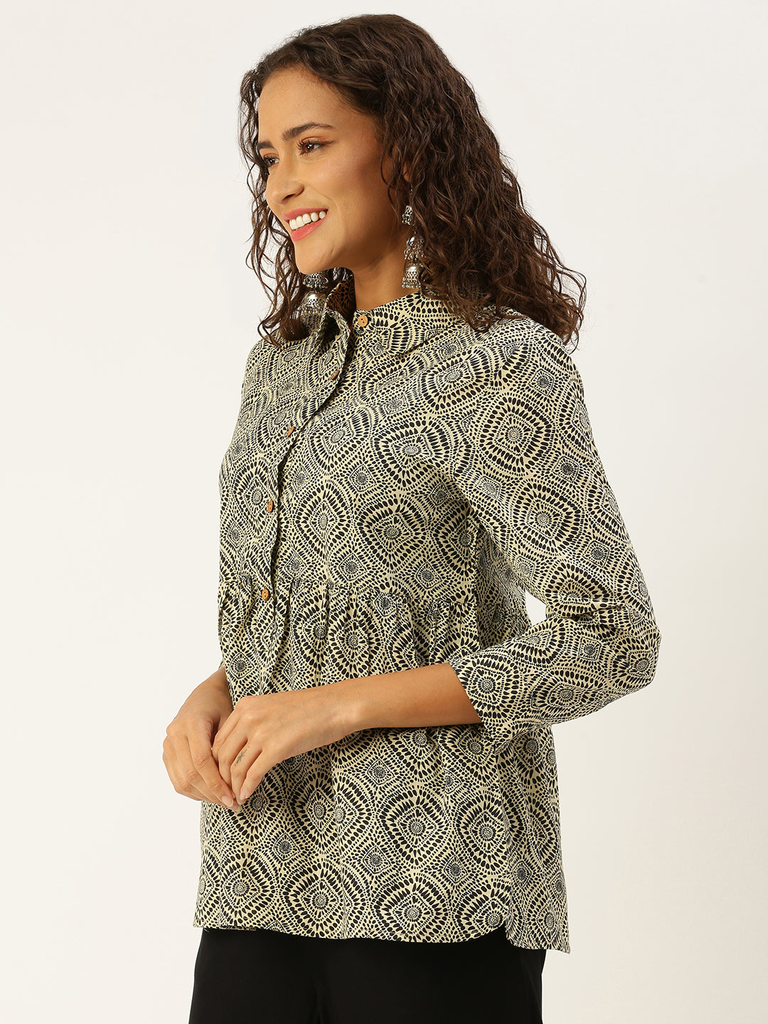 De Moza Women   Printed Cotton Beige - De Moza