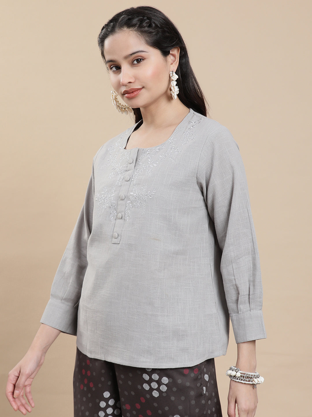 De Moza Women Casual Top Light Grey