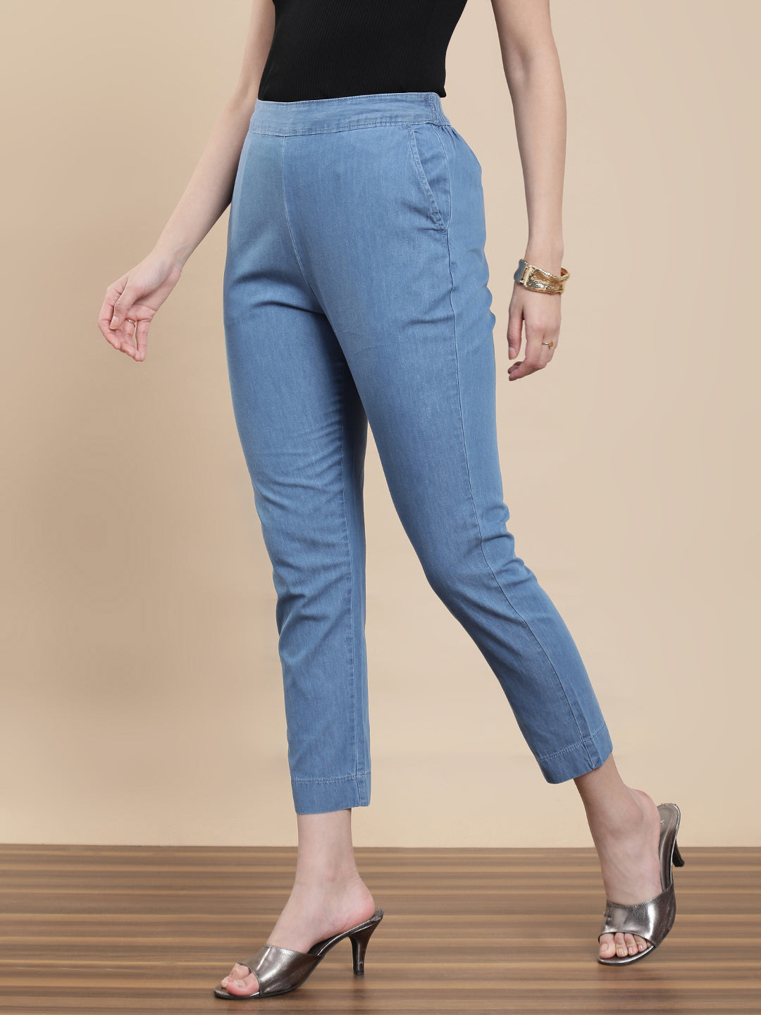 De Moza Women Casual Pants Mid Blue