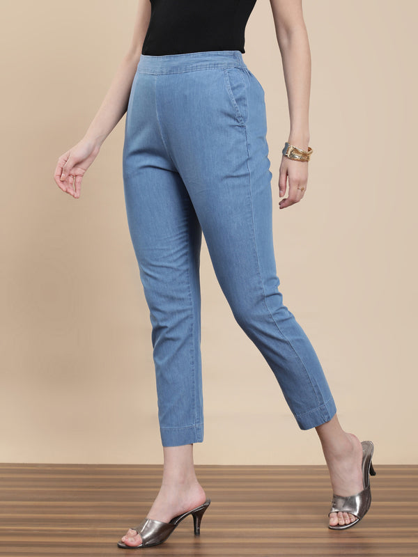 De Moza Women's Casual Pants Mid Blue - De Moza