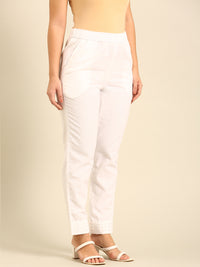 Cigarette Pant Embroidered-White - De Moza