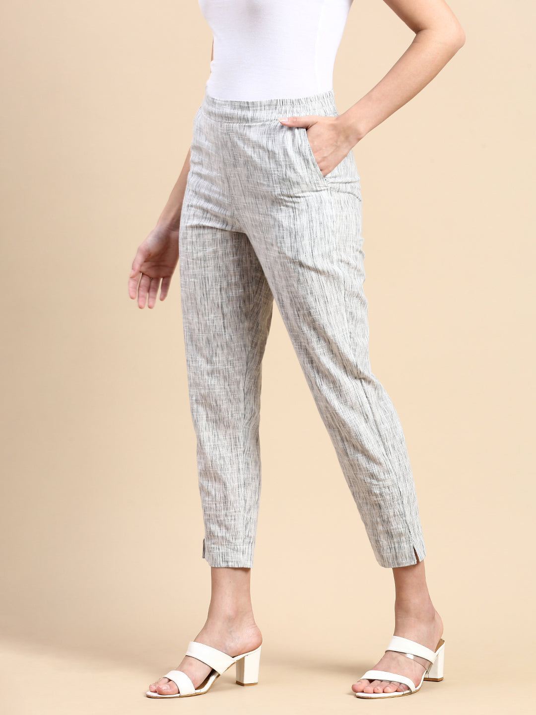 De Moza Women Cigarette Pants White