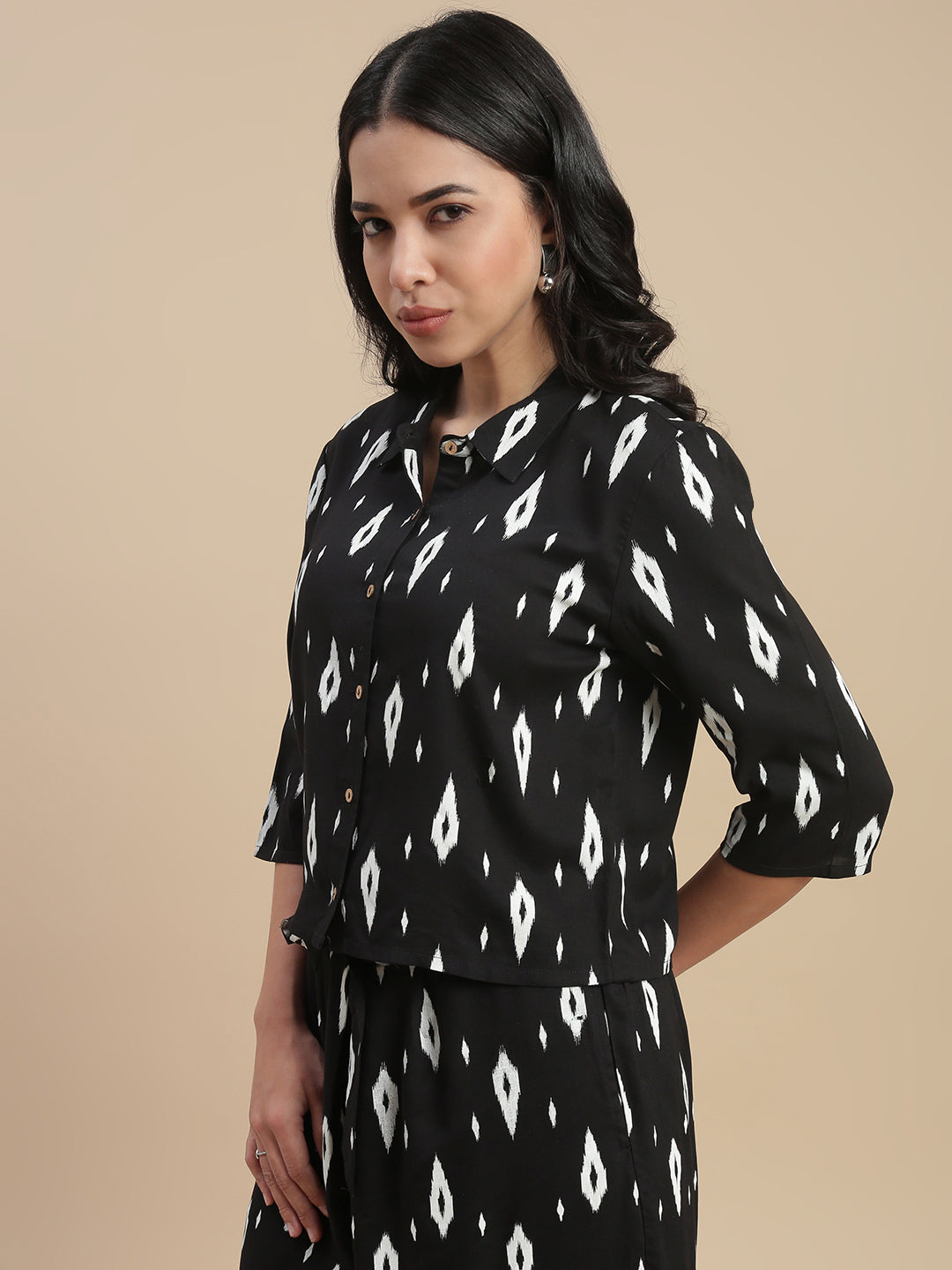 De Moza Women's Officewear Co-ords (Crop Shirt & Palazzo) Black - De Moza