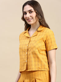 Crop Shirt Woven-Mustard - De Moza