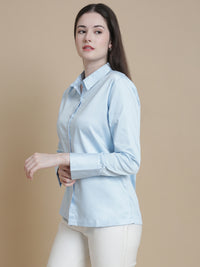 De Moza Women Woven Formal Viscose Satin Shirt Powder Blue - De Moza