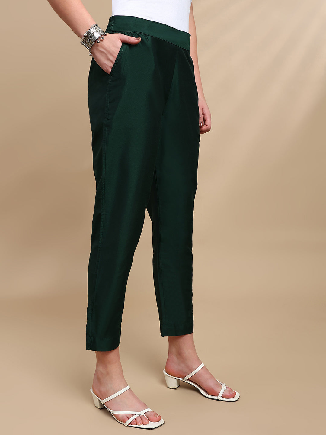De Moza Women Casual Pants Bottle Green - De Moza