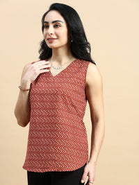 Sleeveless Top All Over Print-Brown - De Moza