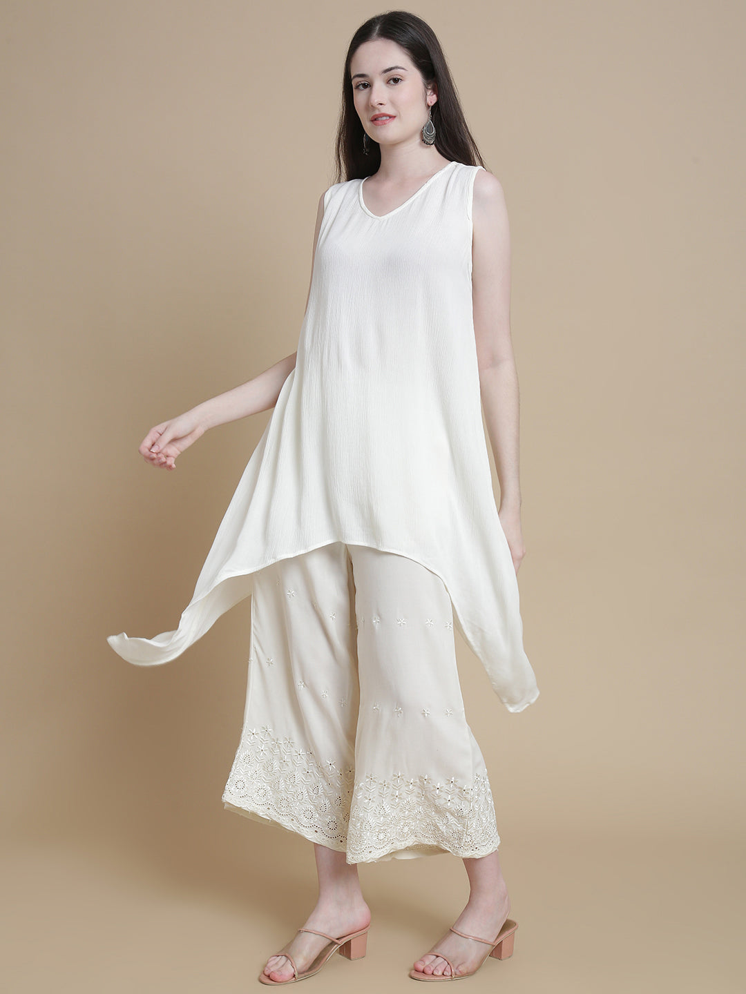 De Moza Women Woven Rayon Hi-Twist Top Offwhite - De Moza