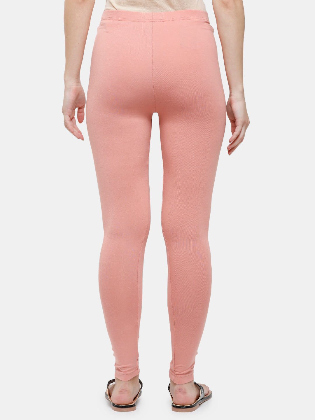 De Moza Ladies Ankle Length Leggings Solid Cotton Light Peach