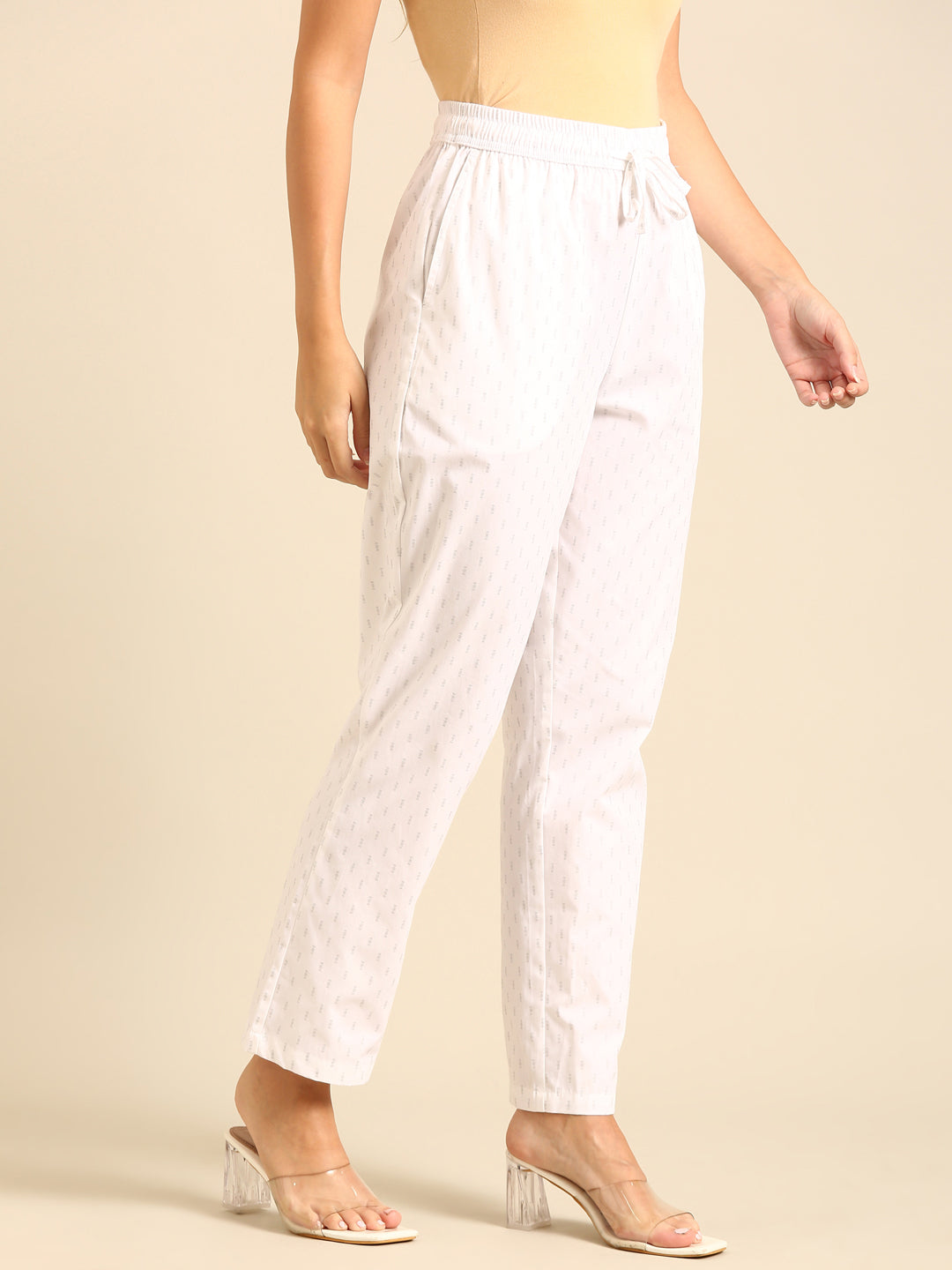 Straight Pant All Over Print-White - De Moza